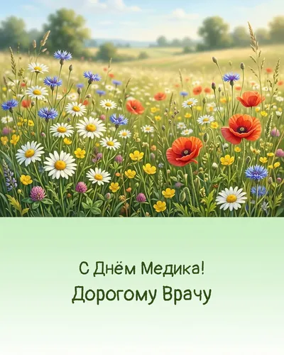 Поздравительная открытка: нежная композиция из полевых цветов и ромашек, летнее настроение