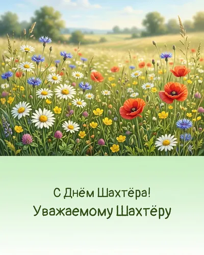Открытка горняку: полевые цветы и кусок антрацита с золотыми прожилками — с Днём шахтёра!