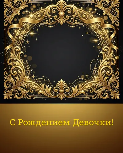Открытка с рождением девочки: золотые узоры, розовые банты и маленькая диадема